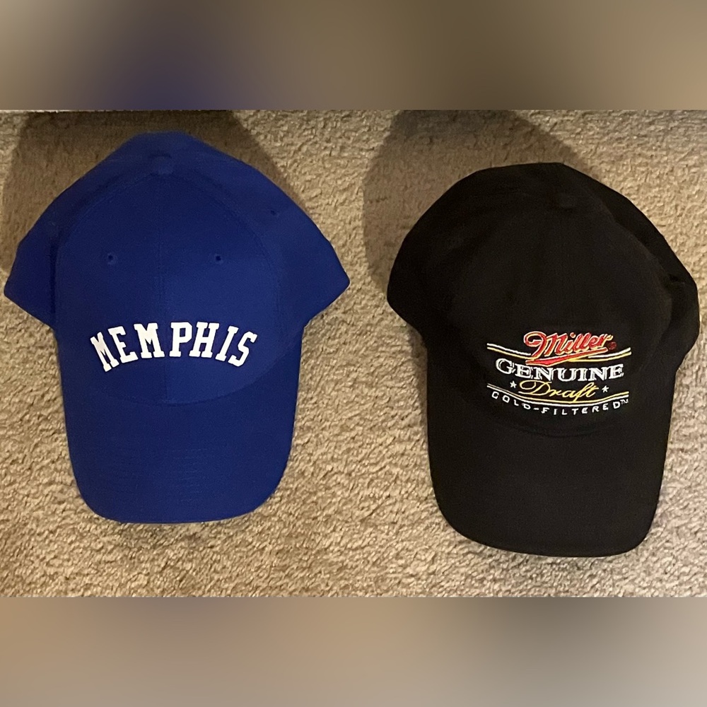 “Memphis” Blue and “Miller” Beer Black Baseball Caps